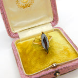 10ct Yellow Gold & Marquise Cut Obsidian Band Ring Vintage c1970