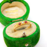 19th Century French 22ct Gold, Garnet & Seed Pearl Floral Dress Ring Antique c1860
