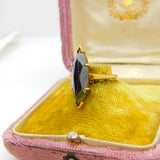 10ct Yellow Gold & Marquise Cut Obsidian Band Ring Vintage c1970