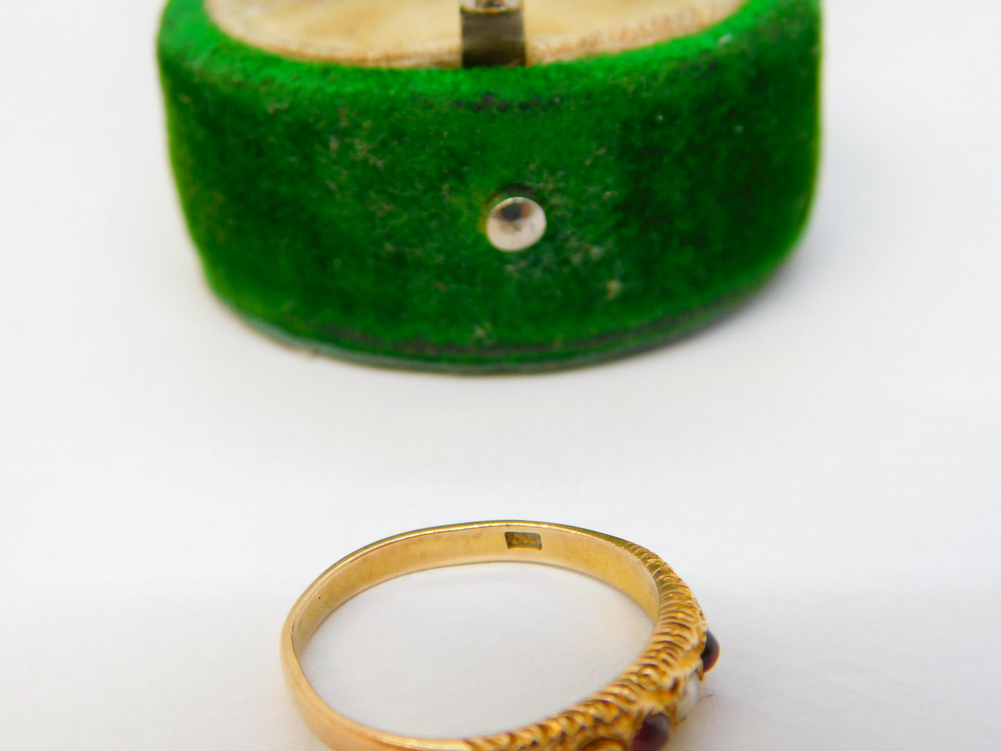 19th Century French 22ct Gold, Garnet & Seed Pearl Floral Dress Ring Antique c1860