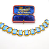 Victorian Yellow Metal & Large Blue Emerald Cut Paste Stone Panel Bracelet c1900