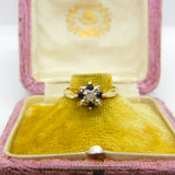 9ct Yellow Gold, Sapphire & Diamond Set Floral Cluster Ring 1979 Birmingham
