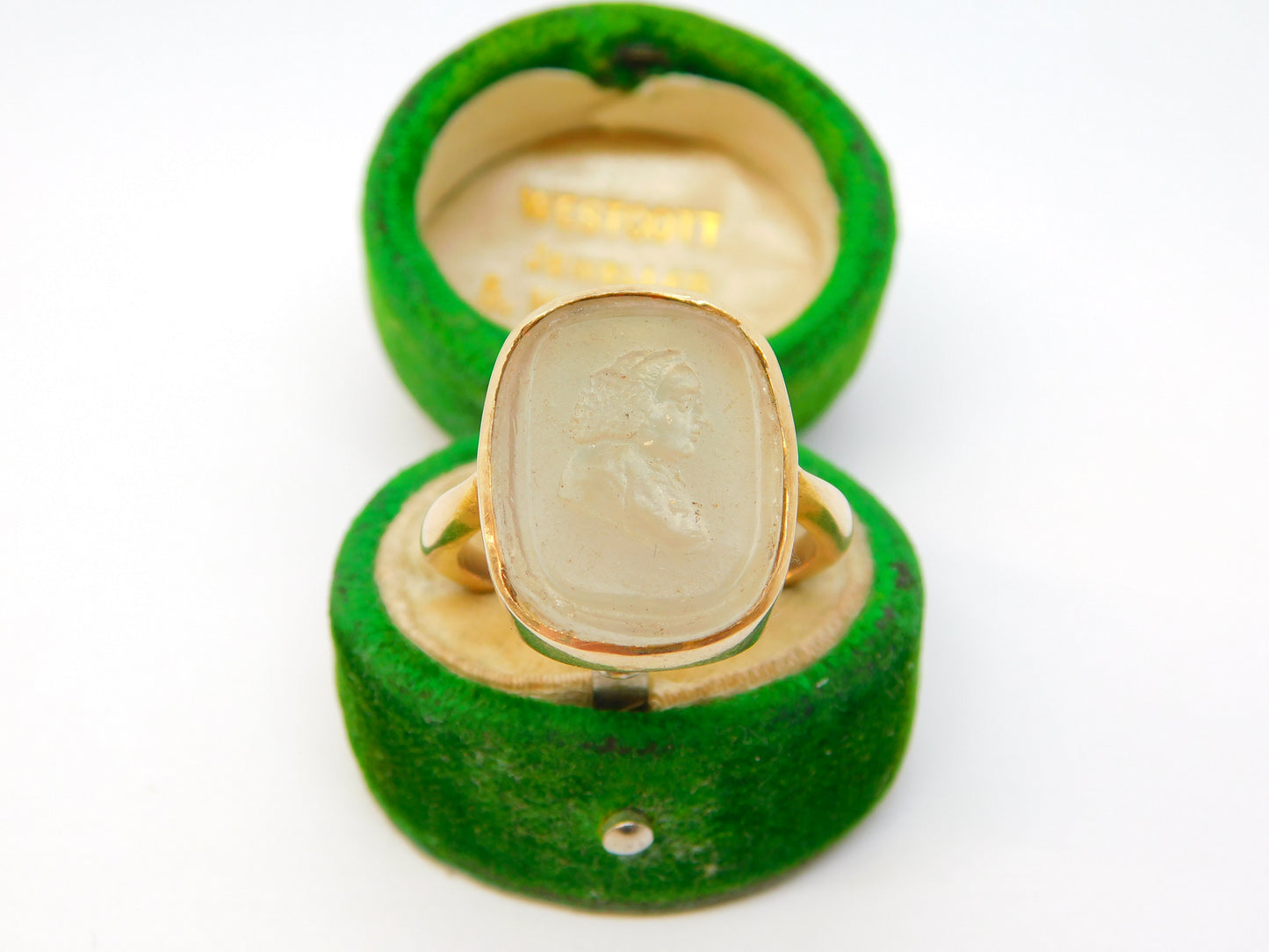 George I 9ct Gold Set Rock Crystal Intaglio Seal 'Samuel Pepys' Signet Ring c1710
