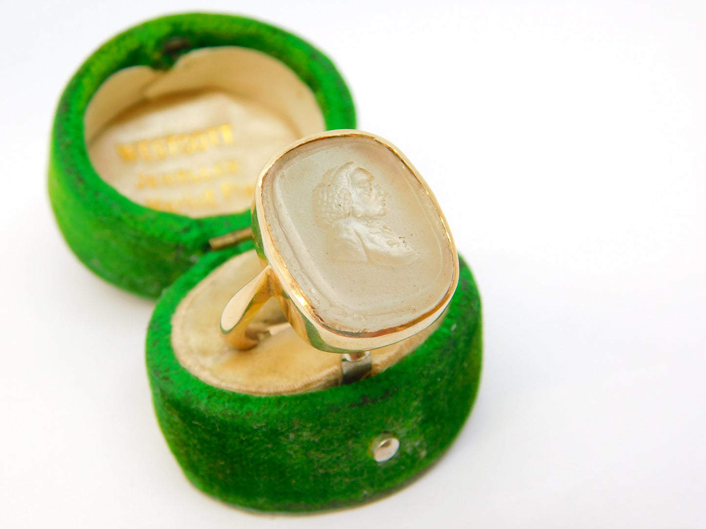 George I 9ct Gold Set Rock Crystal Intaglio Seal 'Samuel Pepys' Signet Ring c1710