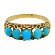 Victorian 12ct Yellow Gold Graduating Turquoise Boat Ring Antique c1890