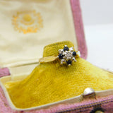9ct Yellow Gold, Sapphire & Diamond Set Floral Cluster Ring 1979 Birmingham
