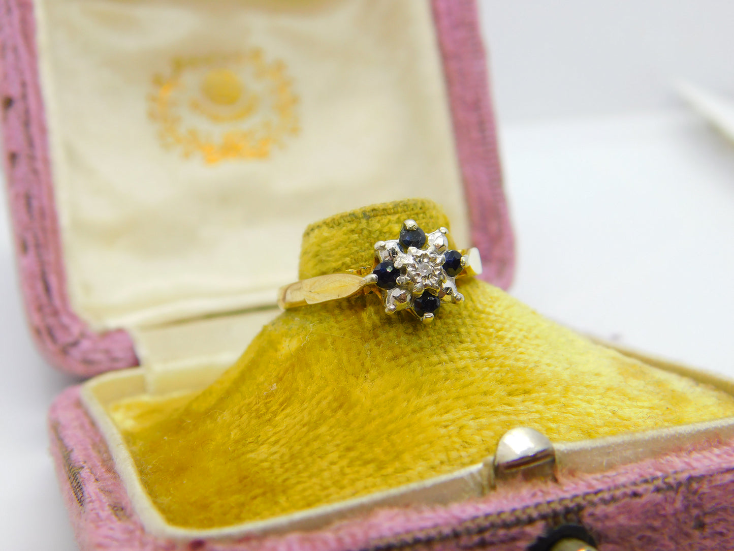 9ct Yellow Gold, Sapphire & Diamond Set Floral Cluster Ring 1979 Birmingham