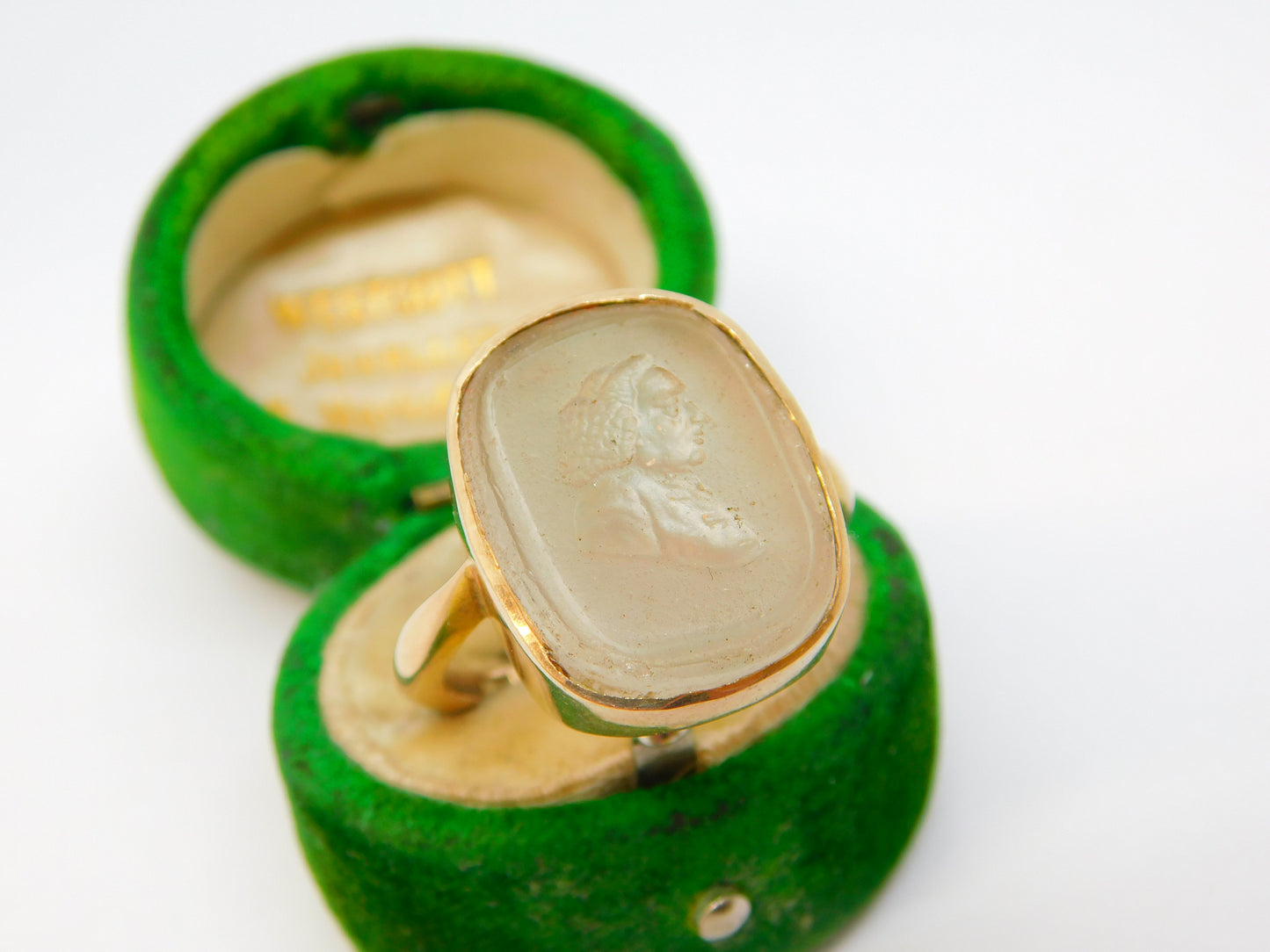 George I 9ct Gold Set Rock Crystal Intaglio Seal 'Samuel Pepys' Signet Ring c1710