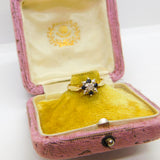 9ct Yellow Gold, Sapphire & Diamond Set Floral Cluster Ring 1979 Birmingham