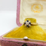 9ct Yellow Gold, Sapphire & Diamond Set Floral Cluster Ring 1979 Birmingham