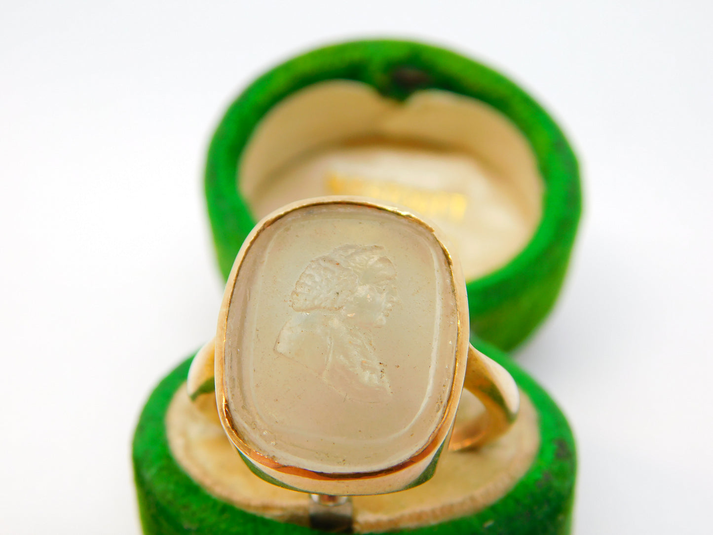 George I 9ct Gold Set Rock Crystal Intaglio Seal 'Samuel Pepys' Signet Ring c1710