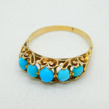 Victorian 12ct Yellow Gold Graduating Turquoise Boat Ring Antique c1890