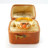 Victorian 18ct Yellow Gold, Seed Pearl & Coral Boat Ring c1880 Antique Size P UK