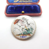 Victorian Sterling Silver & Enamel Crown Coin Brooch Antique 1887 Jubilee