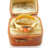 Victorian 18ct Yellow Gold, Seed Pearl & Coral Boat Ring c1880 Antique Size P UK