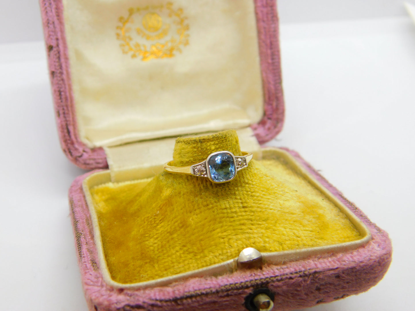 Victorian 18ct Yellow Gold, Aquamarine & Diamond Dress Ring c1900 Antique