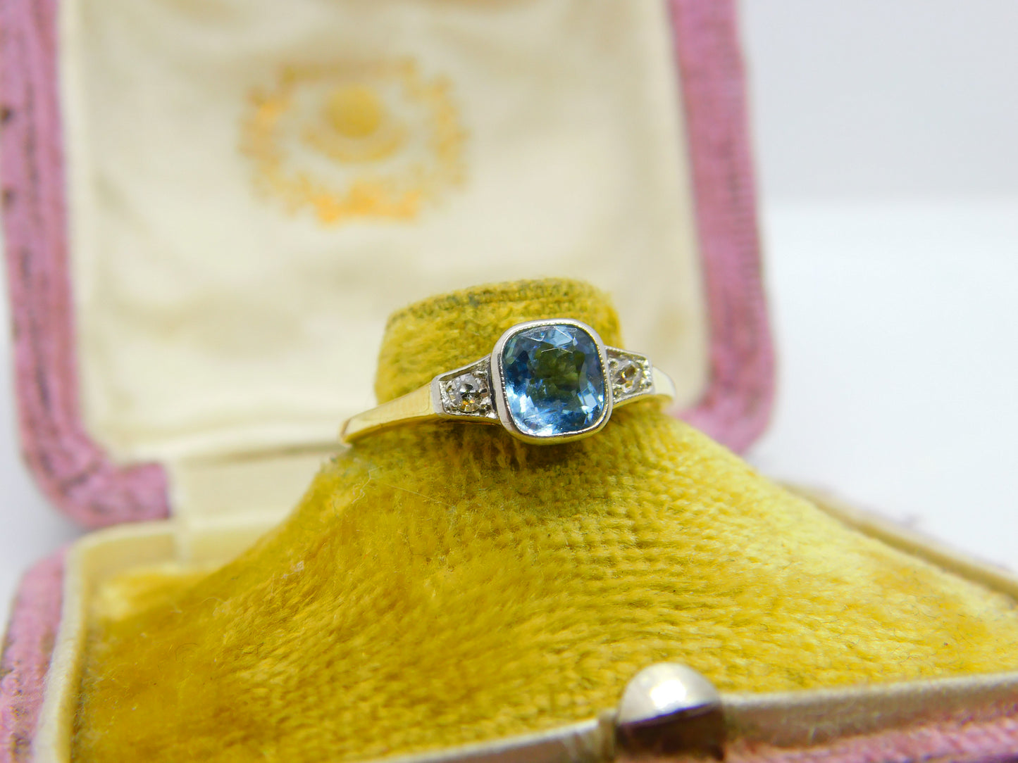 Victorian 18ct Yellow Gold, Aquamarine & Diamond Dress Ring c1900 Antique