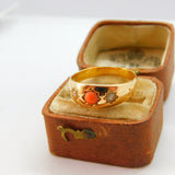 Victorian 18ct Yellow Gold, Seed Pearl & Coral Boat Ring c1880 Antique Size P UK