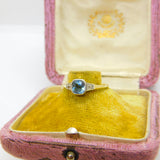 Victorian 18ct Yellow Gold, Aquamarine & Diamond Dress Ring c1900 Antique