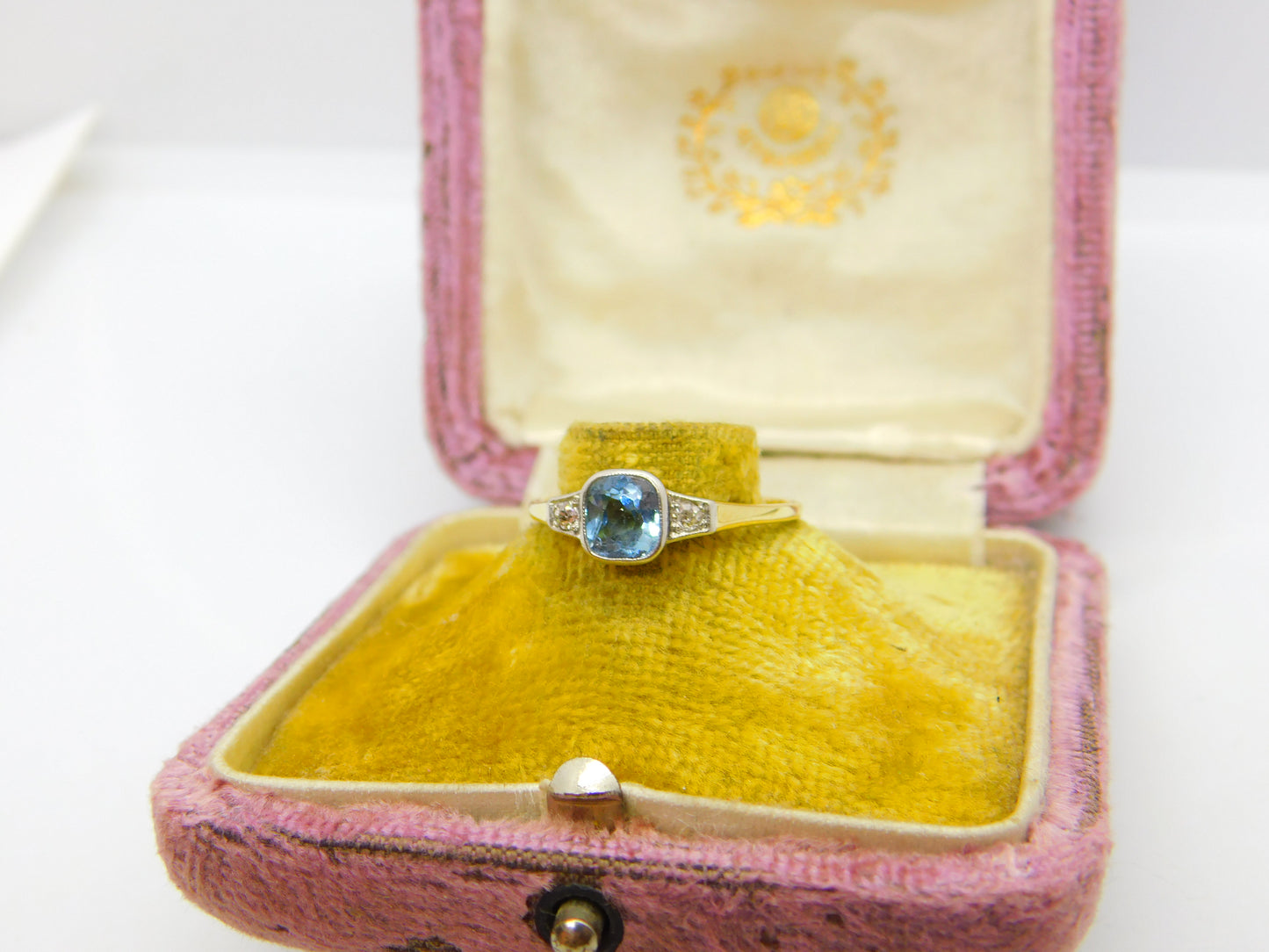 Victorian 18ct Yellow Gold, Aquamarine & Diamond Dress Ring c1900 Antique