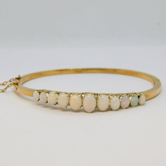 Victorian 15ct Yellow Gold Graduating Australian Opal Bangle Antique c1890
