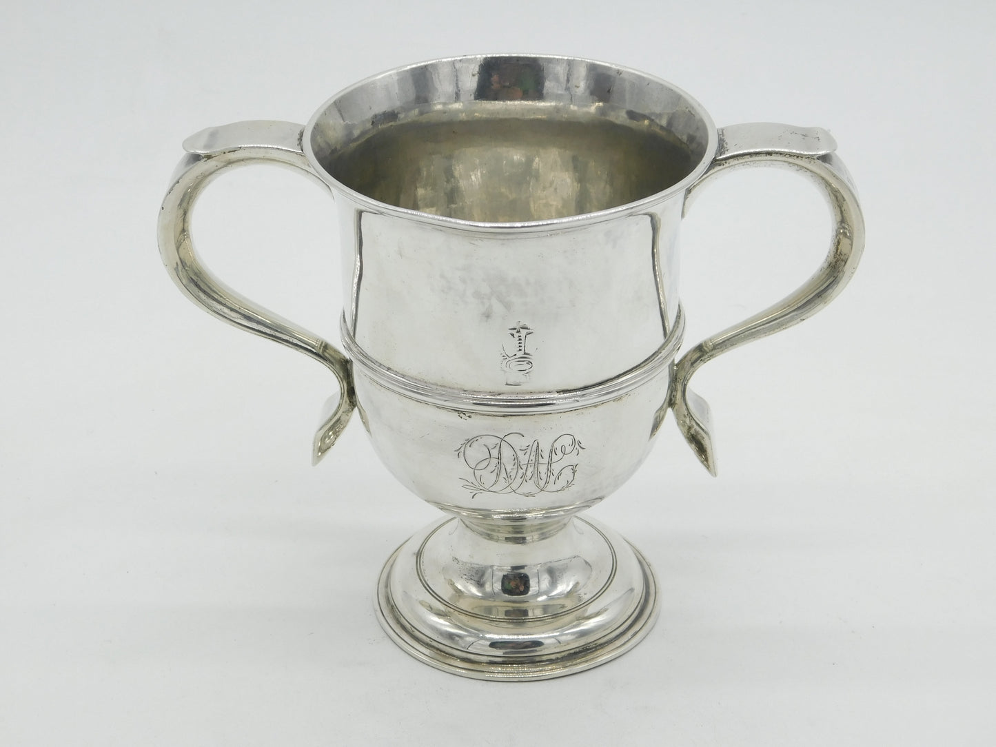 King George II Sterling Silver Two Handled Loving Cup Copper Base c1730 Antique