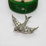Victorian Sterling Silver Paste Set Swallow Sweetheart Brooch Antique c1890