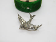 Victorian Sterling Silver Paste Set Swallow Sweetheart Brooch Antique c1890