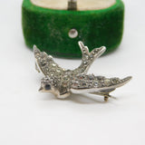 Victorian Sterling Silver Paste Set Swallow Sweetheart Brooch Antique c1890