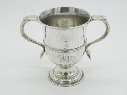 King George II Sterling Silver Two Handled Loving Cup Copper Base c1730 Antique