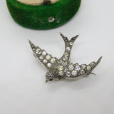 Victorian Sterling Silver Paste Set Swallow Sweetheart Brooch Antique c1890