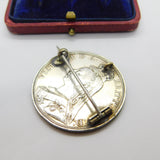 Victorian Sterling Silver & Enamel Crown Coin Brooch Antique 1887 Jubilee