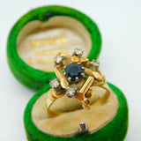18ct Yellow Gold, Sapphire & Diamond Modernist Statement Ring Antique c1930