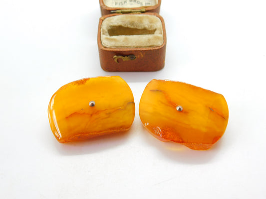 Pair of Carved Natural Baltic Amber & Sterling Silver Statement Cufflinks c1920