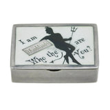 Victorian Sterling Silver & Enamel 'Who the Devil are You' Vesta Case Antique 1887 Birmingham