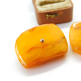 Pair of Carved Natural Baltic Amber & Sterling Silver Statement Cufflinks c1920