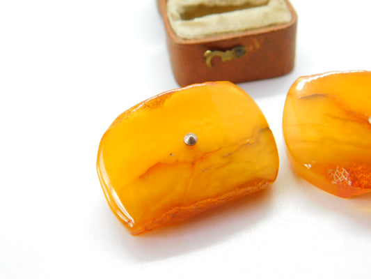 Pair of Carved Natural Baltic Amber & Sterling Silver Statement Cufflinks c1920