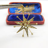 9ct Yellow Gold & Seed Pearl Set Starburst Pendant Antique 1915 Birmingham Deco