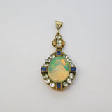 19th Century 14ct Gold, Blue & White Sapphire, Water Opal Drop Pendant Antique c1890