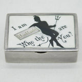 Victorian Sterling Silver & Enamel 'Who the Devil are You' Vesta Case Antique 1887 Birmingham