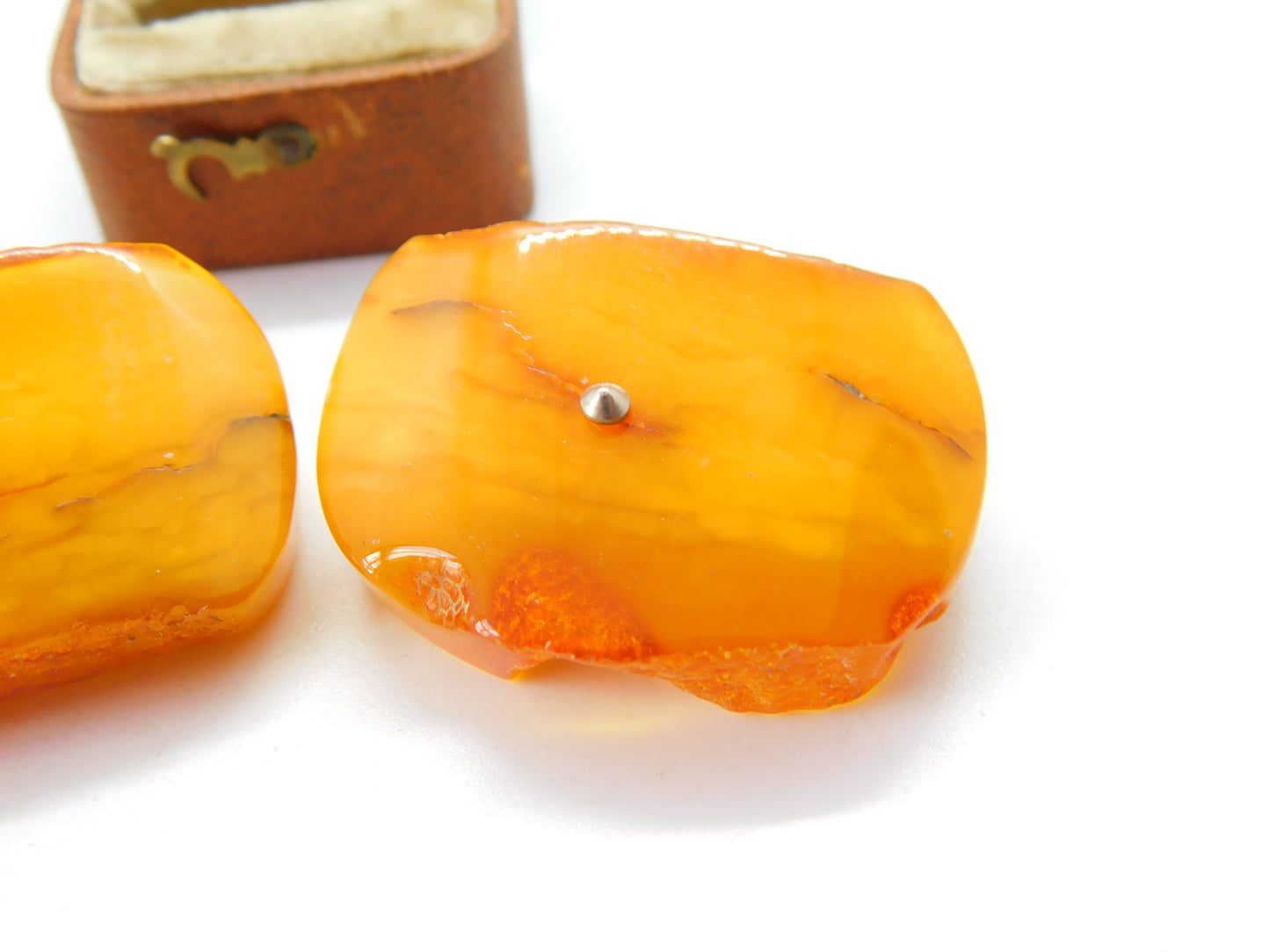 Pair of Carved Natural Baltic Amber & Sterling Silver Statement Cufflinks c1920