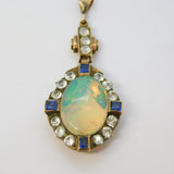 19th Century 14ct Gold, Blue & White Sapphire, Water Opal Drop Pendant Antique c1890