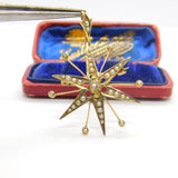9ct Yellow Gold & Seed Pearl Set Starburst Pendant Antique 1915 Birmingham Deco