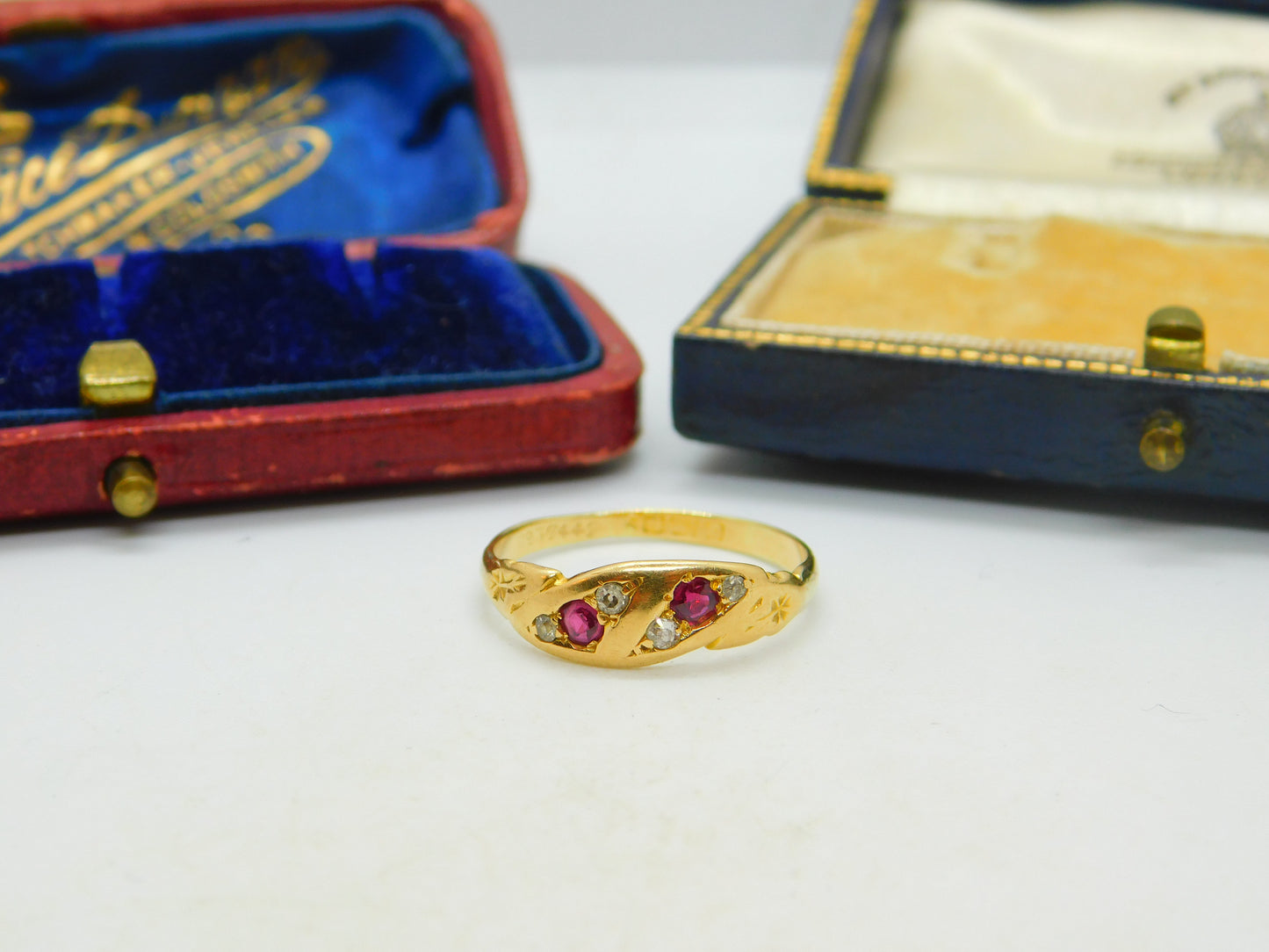 Victorian 18ct Yellow Gold Ruby & Diamond Dress Ring Antique c1890