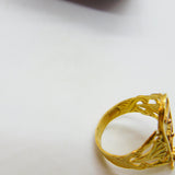 Egyptian 21ct Yellow Gold Hieroglyphics Signet Ring Antique c1920 Art Deco