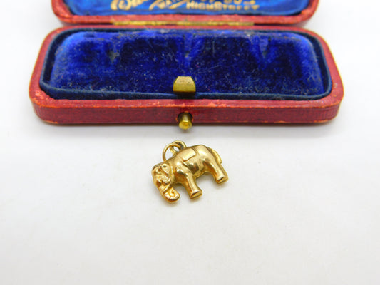 9ct Yellow Gold Good Luck Elephant Charm Pendant Vintage 1963 London