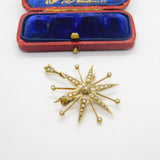 9ct Yellow Gold & Seed Pearl Set Starburst Pendant Antique 1915 Birmingham Deco