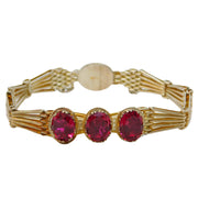 Sterling Silver Three-Stone Ruby Gate Link Chain Bracelet Antique c1930 Art Deco