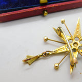 9ct Yellow Gold & Seed Pearl Set Starburst Pendant Antique 1915 Birmingham Deco