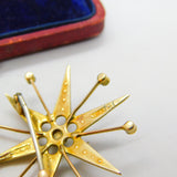 9ct Yellow Gold & Seed Pearl Set Starburst Pendant Antique 1915 Birmingham Deco